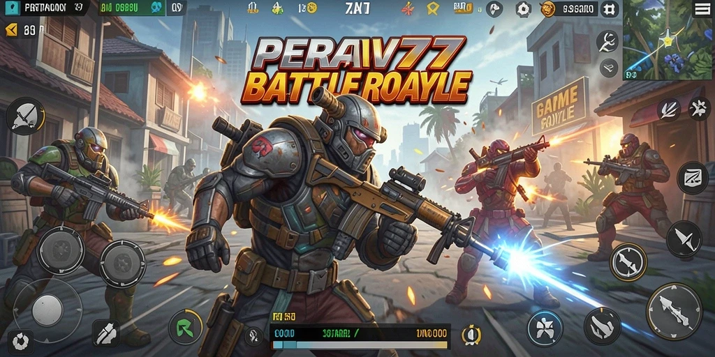 Tampilan gameplay Battle Royale yang intens dan mendebarkan.