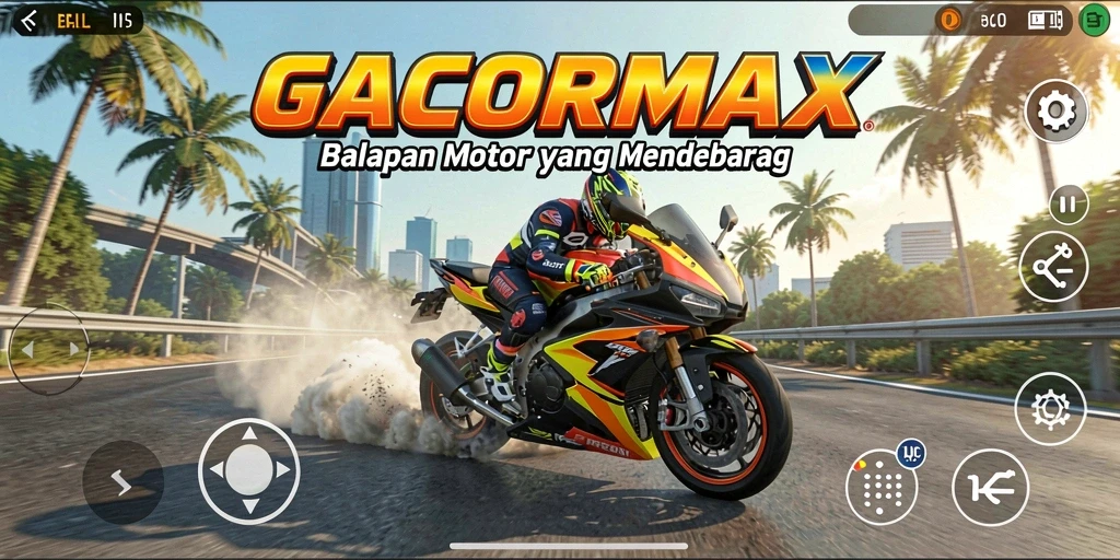 Screenshot gameplay GACORMAX menampilkan aksi balap motor yang intens.