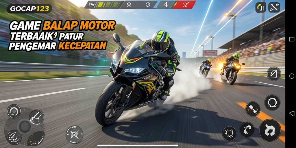 Gameplay menegangkan GOCAP123 dengan balapan motor cepat.