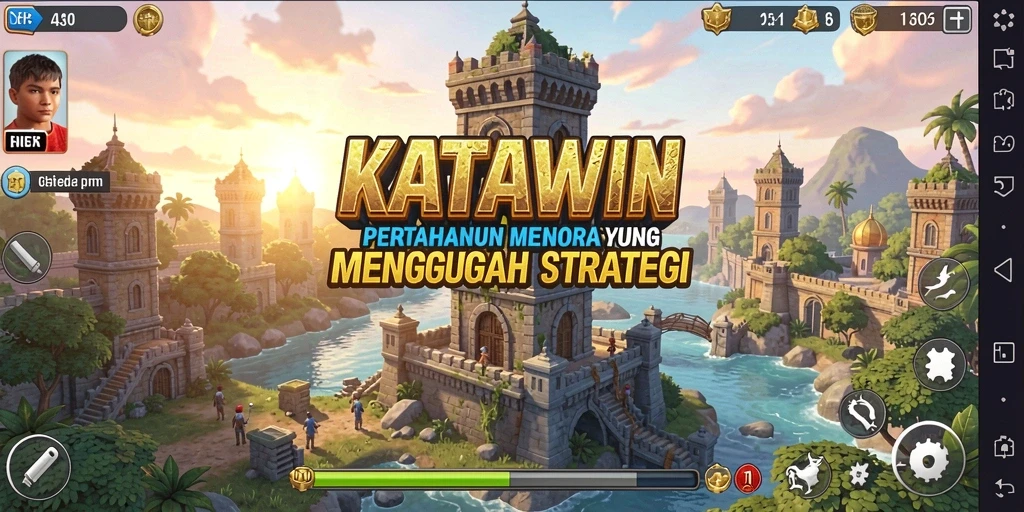 Tampilan gameplay menara dalam KATAWIN yang seru dan menantang.