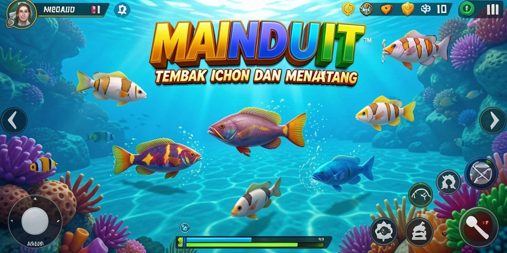 Tampilan menarik permainan Tembak Ikan MAINDUIT dengan berbagai ikan.