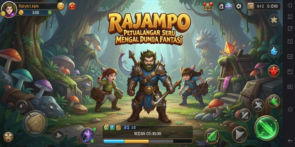Tangkapan layar RAJAMPO yang menunjukkan petualangan menegangkan di dunia fantasi.